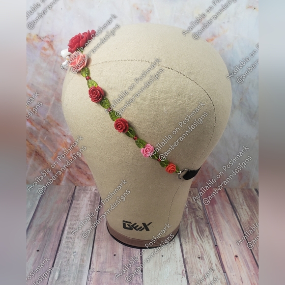 Adjustable Red Rose & Mushroom Headband main image 6